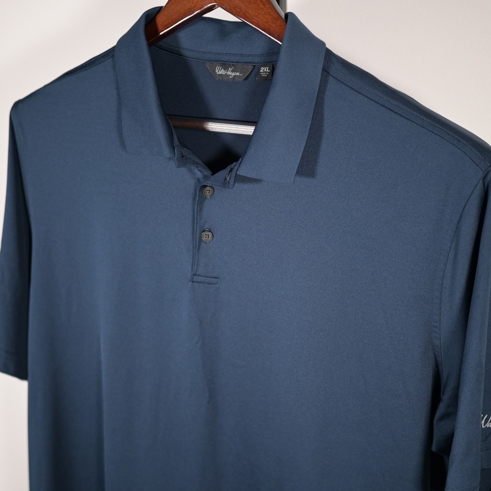 Walter Hagen Mens 2XL Navy Blue Performance Golf Polo Shirt Short Sleeve Stretch